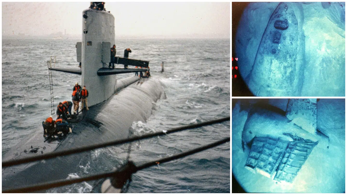 USS Scorpion (til venstre) var på en særlig mission for at følge en sovjetisk flådegruppe med kurs mod De Kanariske Øer. »Vi er klar til at begynde vores overvågning af den sovjetiske flåde,« lød den sidste melding fra kaptajnen på atomubåden. Så forsvandt den. Den ligger nu under tre kilometer vand (billederne til højre), midt i Atlanterhavet og med intakt reaktor og atomvåben. Her har 99 amerikanske søfolk fundet deres grav.