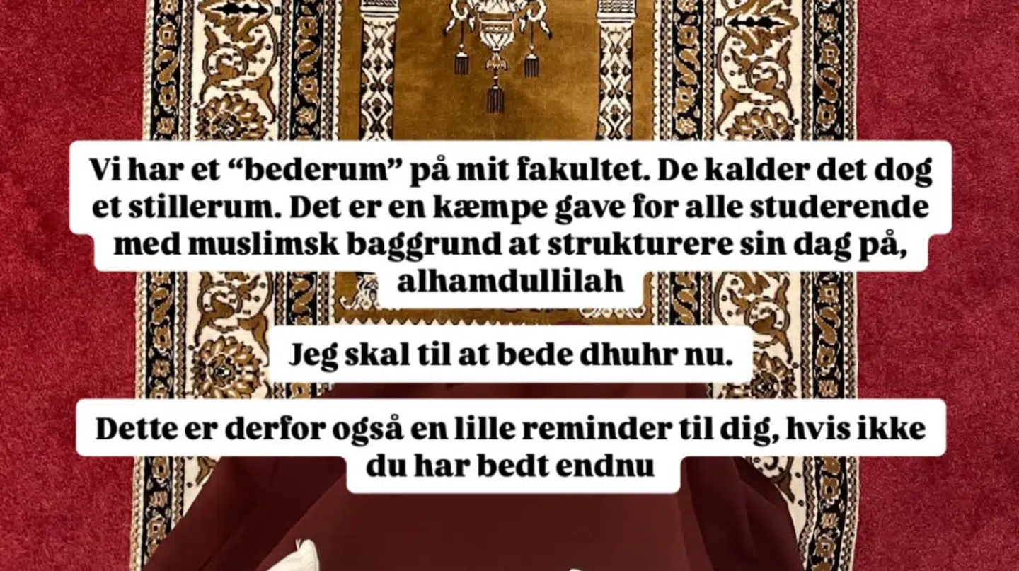 En Instagram-video, hvor dette billede er fra, fra den muslimske studenterforening MSA City Campus viste med al tydelighed, at der foregik en slags kønsopdeling af et 'bederum' på Københavns Universitet, vurderede islamforsker Thomas Hoffmann i 2024.
