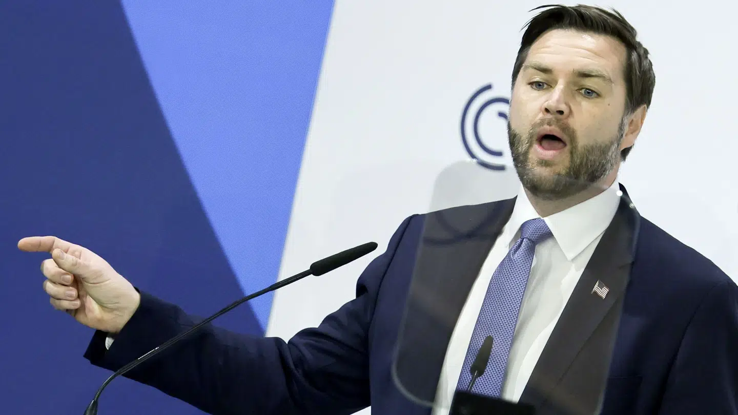 Her ses den amerikanske vicepræsident, JD Vance, under sin tale fredag under Munich Security Conference (MSC).