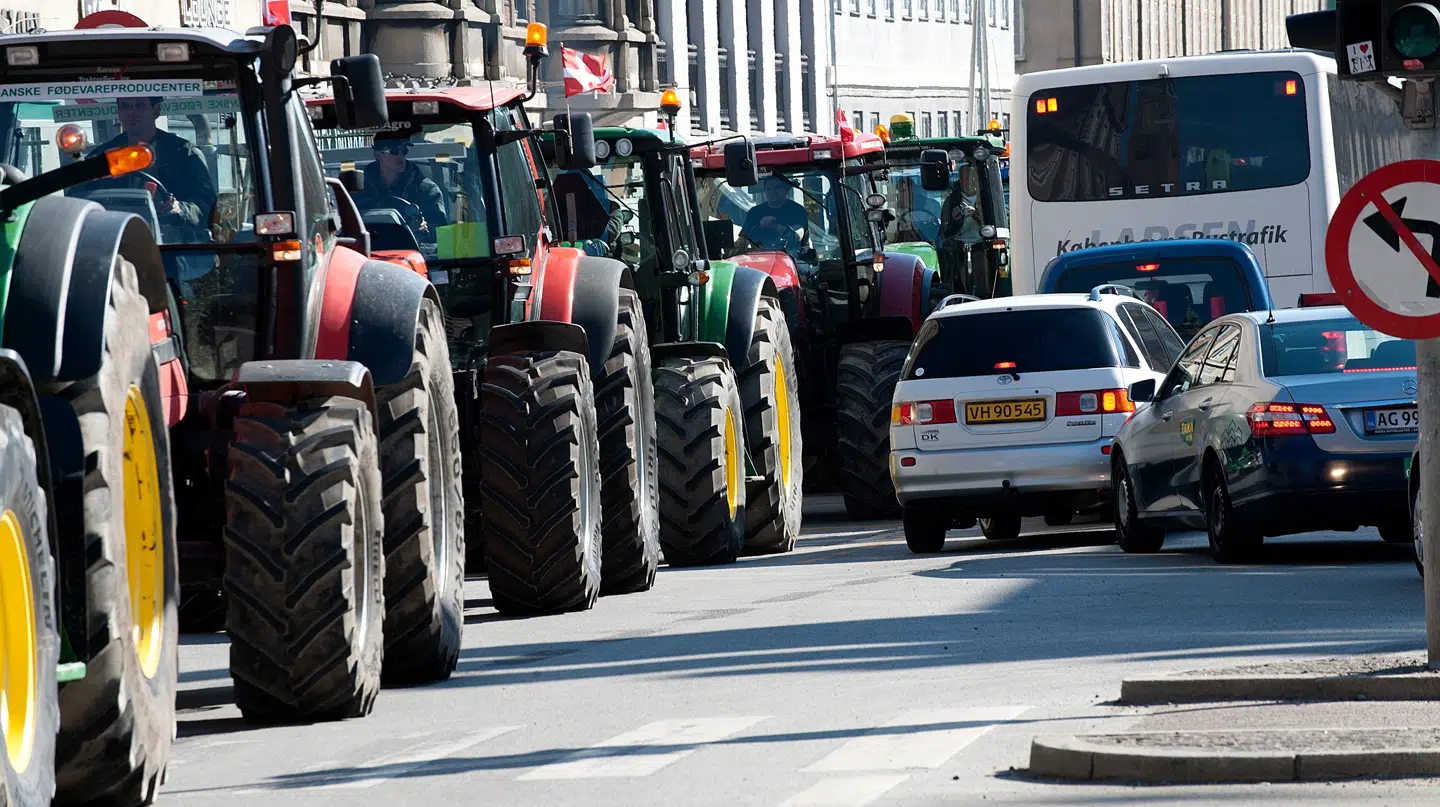 Traktordemonstration forventes at gøre hold på Nordre Toldbod og Christiansborg Slotsplads. Billedet er fra en traktordemontration i København tilbage i 2011