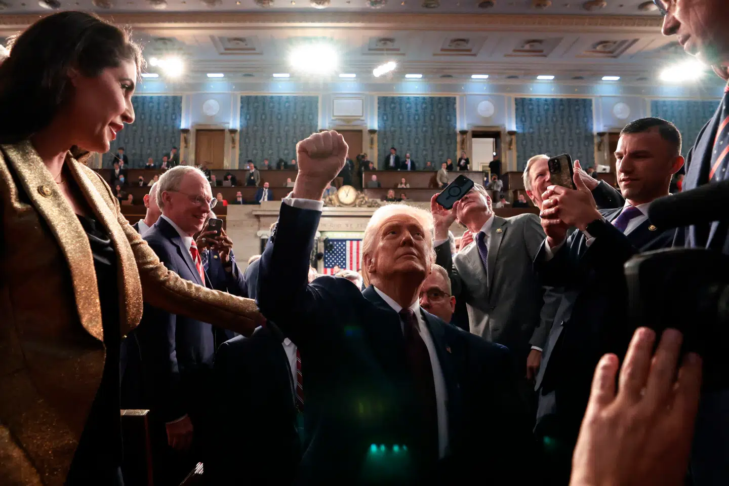 Her ses Donald Trump forlade Kongressen efter sin tale natten til onsdag dansk tid.
