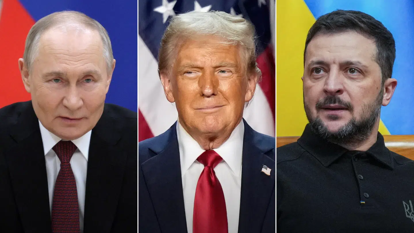 Vladimir Putin, Donald Trump og Volodymyr Zelenskyj. Dramaet mellem disse tre personer udvikler sig time for time.