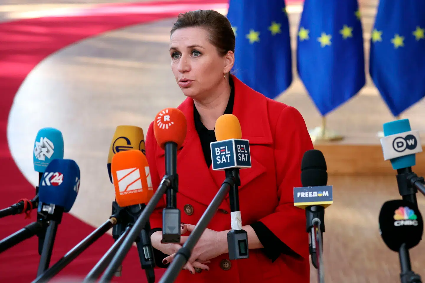 Mette Frederiksen inden EU-topmødet i Bruxelles. Foto: Christophe Petit Tesson, Scanpix