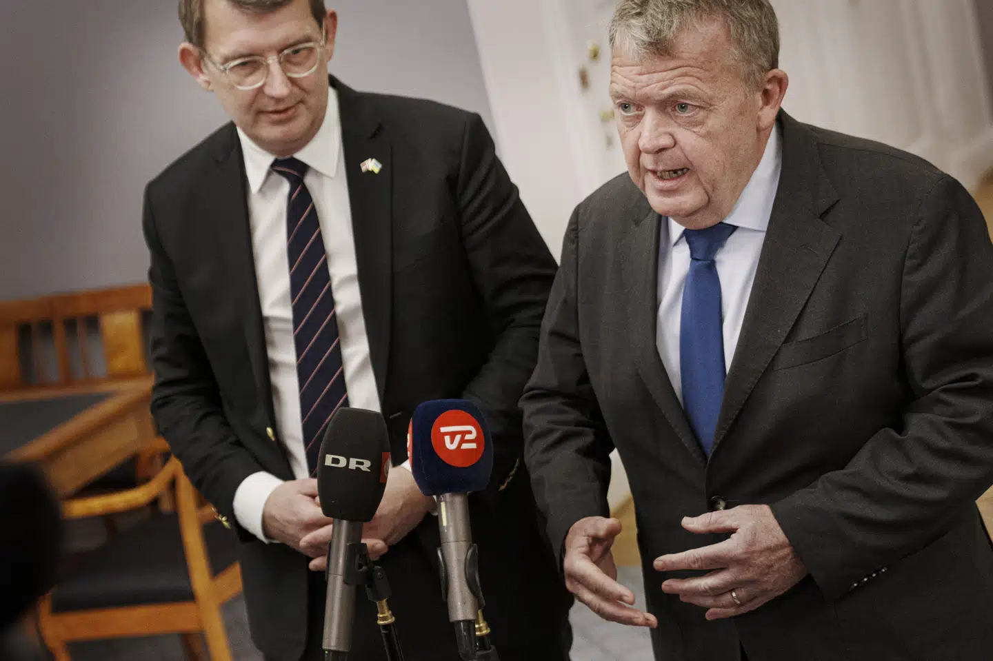 Udenrigsminister Lars Løkke Rasmussen (M) og forsvarsminister Troels Lund Poulsen (V) efter et møde i Det Udenrigspolitiske Nævn. (Arkivfoto).
