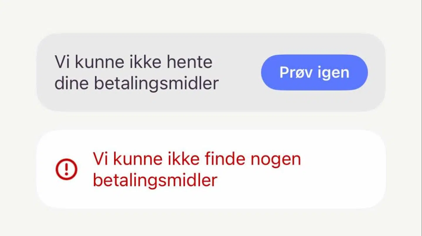 Sådan ser det i øjeblikket ud, når man forsøger at sende penge på MobilePay.