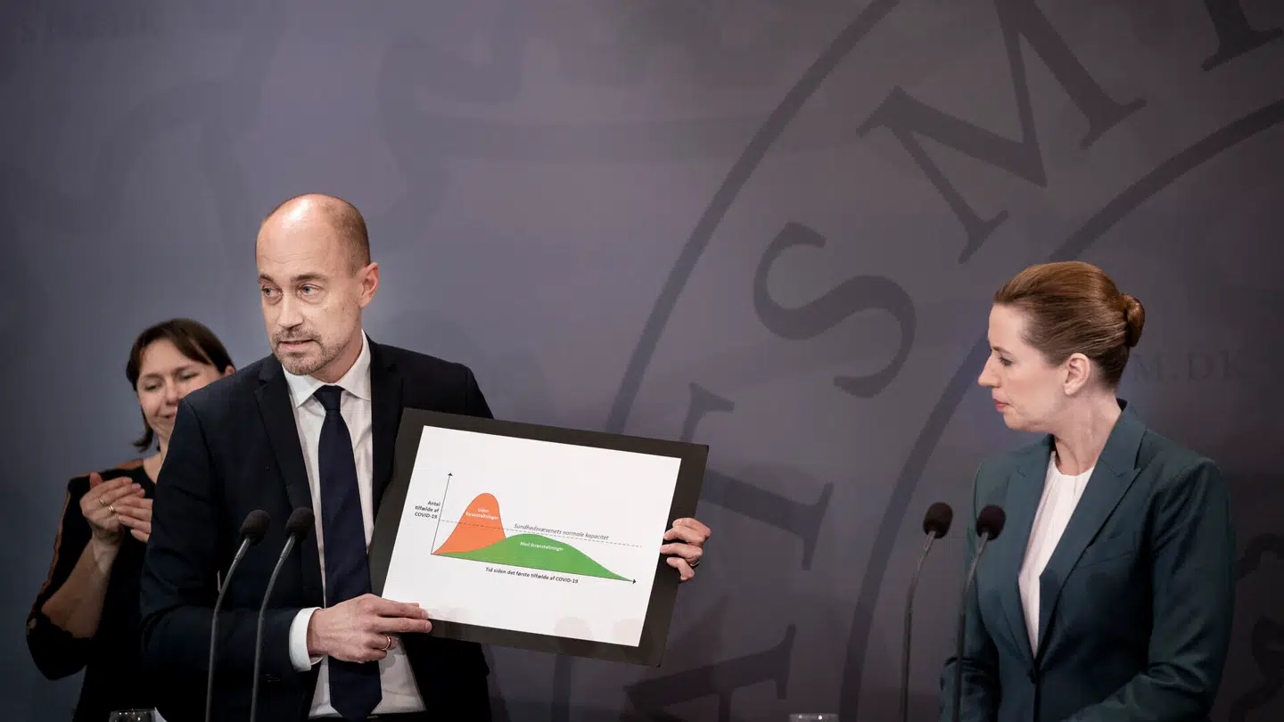 Statsminister Mette Frederiksen og sundheds- og ældreminister Magnus Heunicke holder pressemøde om covid-19 i Spejlsalen i Statsministeriet tirsdag den 10. marts 2020. (Arkivfoto)