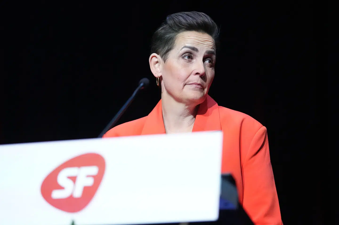 Formand Pia Olsen Dyhr holder lørdag formiddag sin formandstale på SF's landsmøde i Kolding.