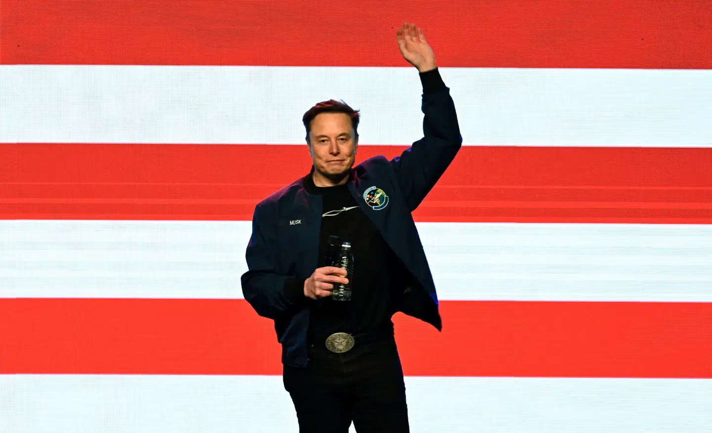 Elon Musk ses her under et arrangement i delstaten Wisconsin søndag.