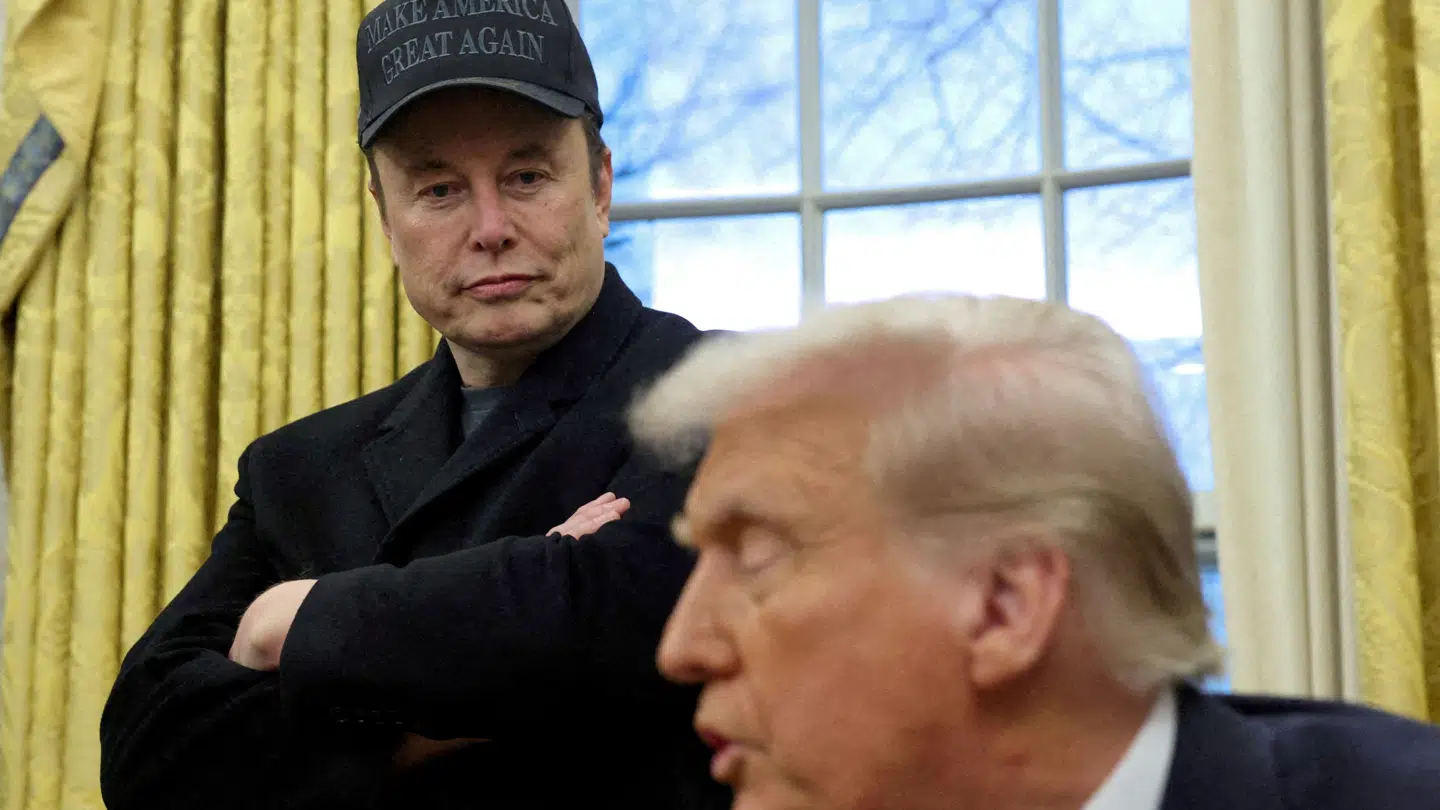 Musk og Trump fotograferet i Det Ovale Kontor i Det Hvide Hus i februar i år.