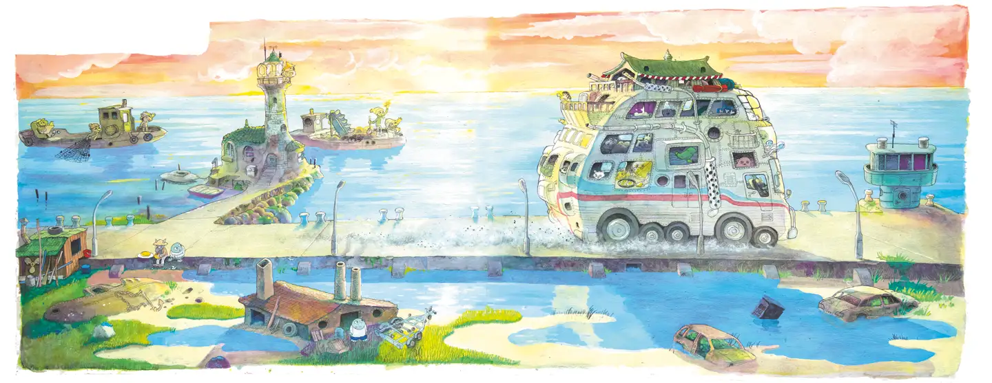 Billeder fra Jakob Martin Strids bog »Den fantastiske bus«.