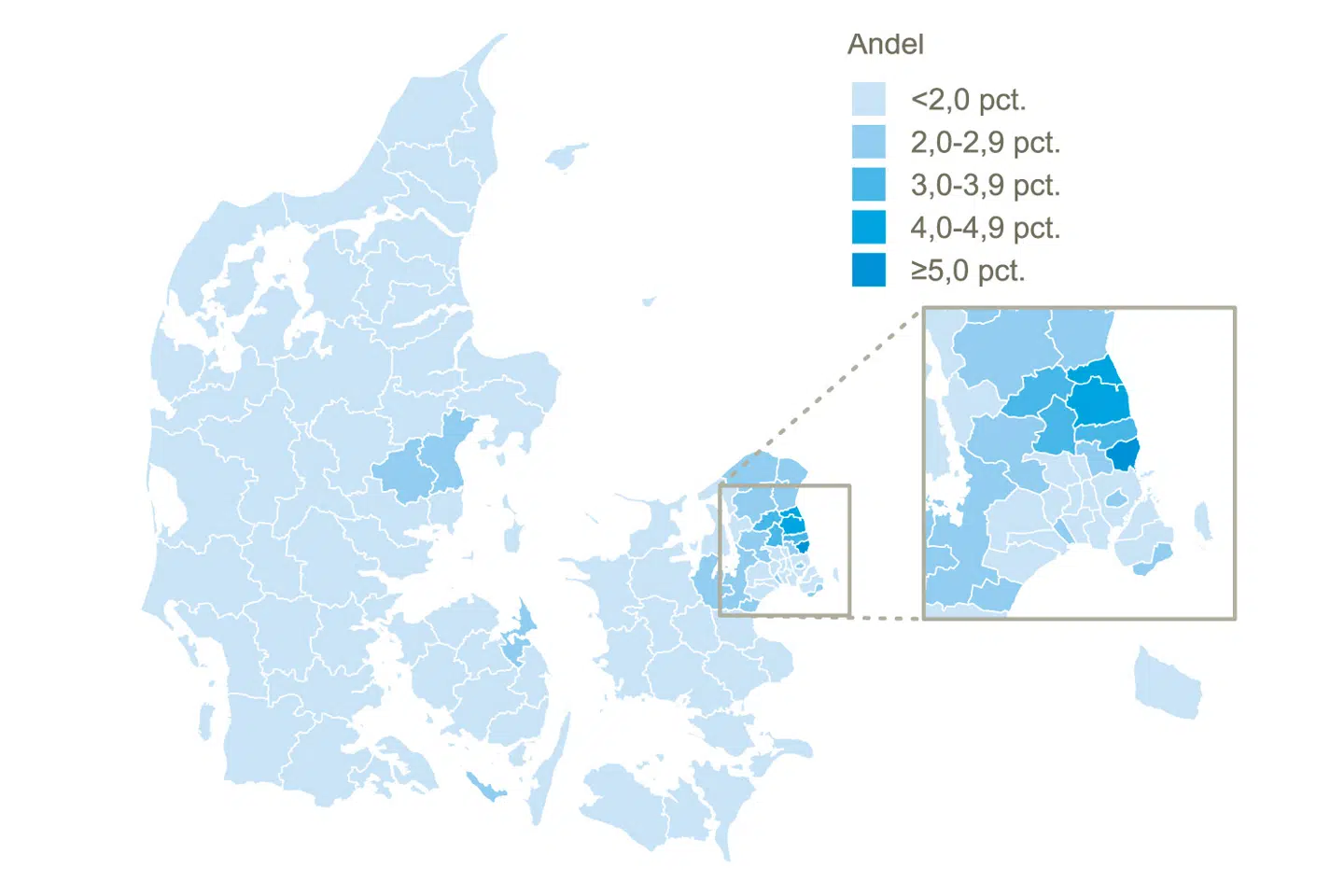 Personer i alderen 50-69 år, som ejer en forældrekøbt bolig, fordelt efter bopælskommune.
