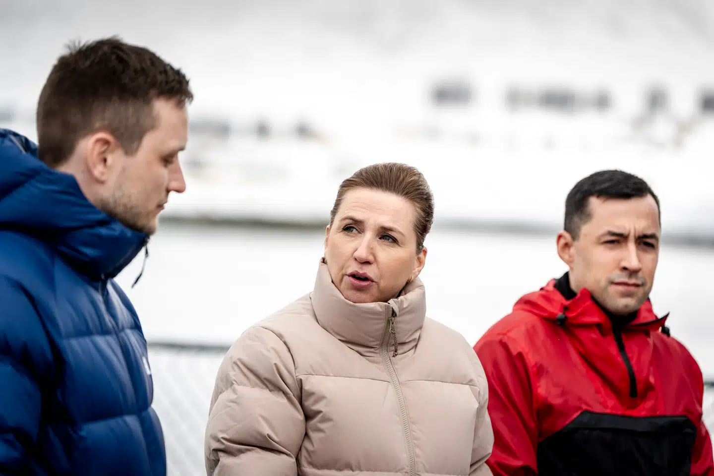 Statsminister Mette Frederiksen, Múte Bourup Egede og Jens-Frederik Nielsen. Foto: Mads Claus Rasmussen, Scanpix