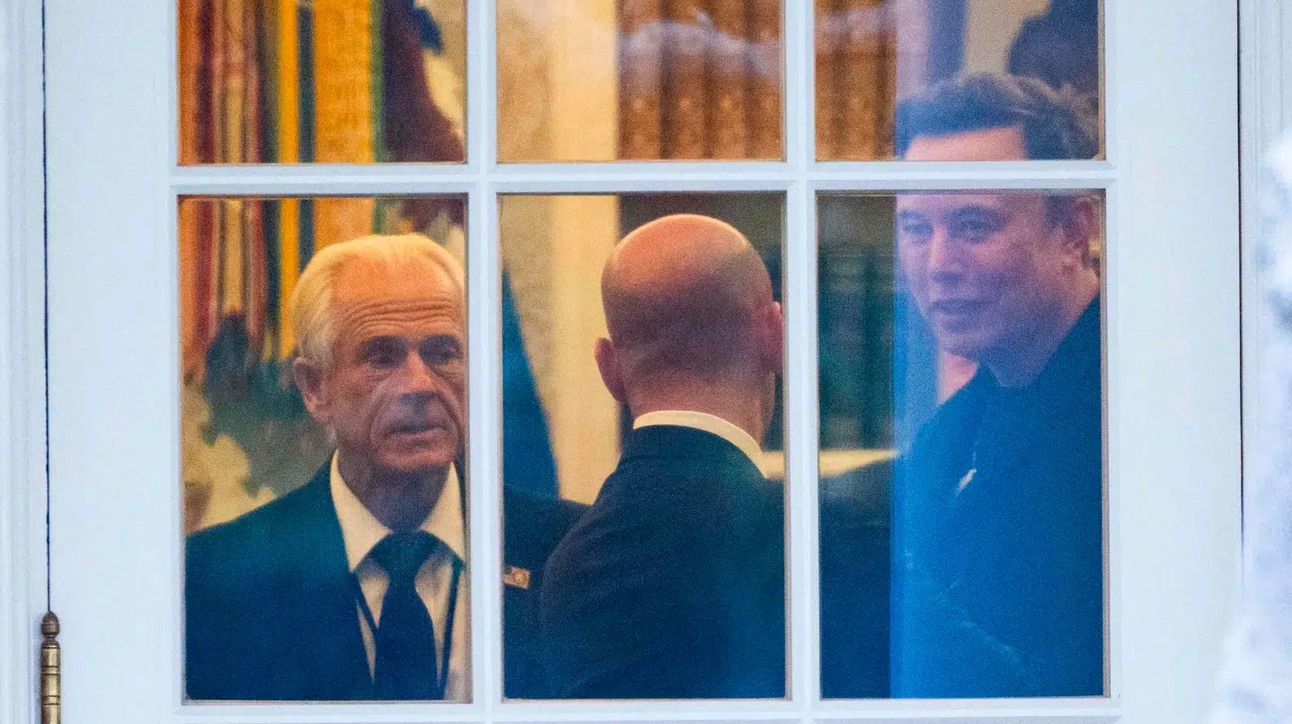 Trumps handelsrådgiver, Peter Navarro (t.v.) og Elon Musk (t.h.) inden bølgerne gik højt.