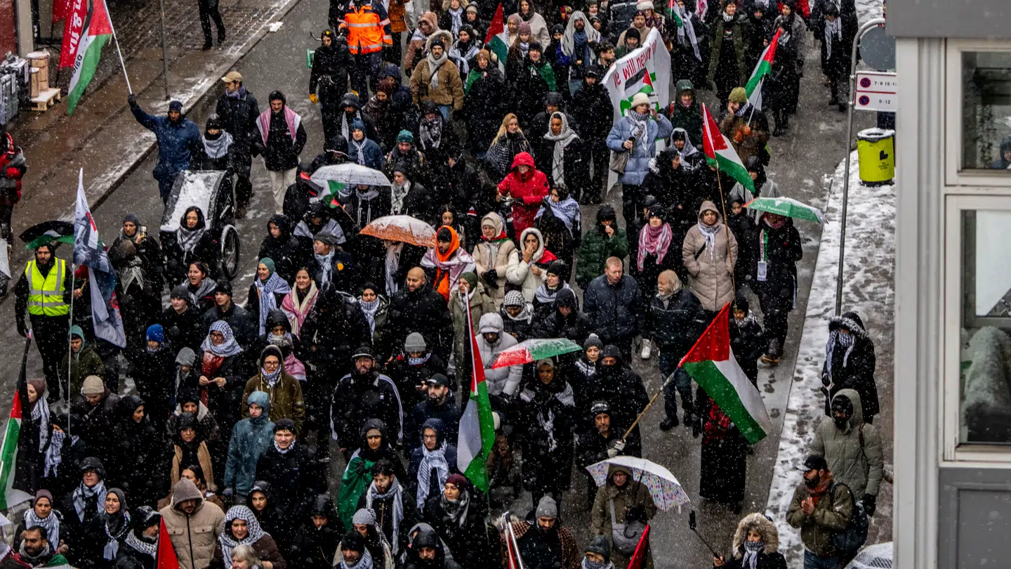 Demonstration for Palæstina går fra USA's ambassade til Statsministeriet i København, lørdag den 15. februar 2025. Alle på gaden for et frit Palæstina afholder stordemonstration.. (Foto: Ida Marie Odgaard/Ritzau Scanpix)
