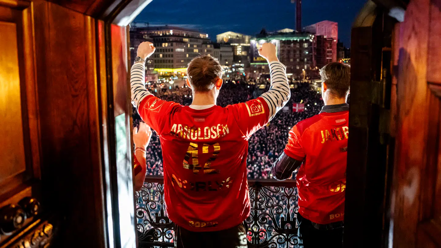 Thomas Sommer Arnoldsen under fejringen af VM-guld med håndboldherrerne på Københavns Rådhus i København, mandag den 3. februar 2025.