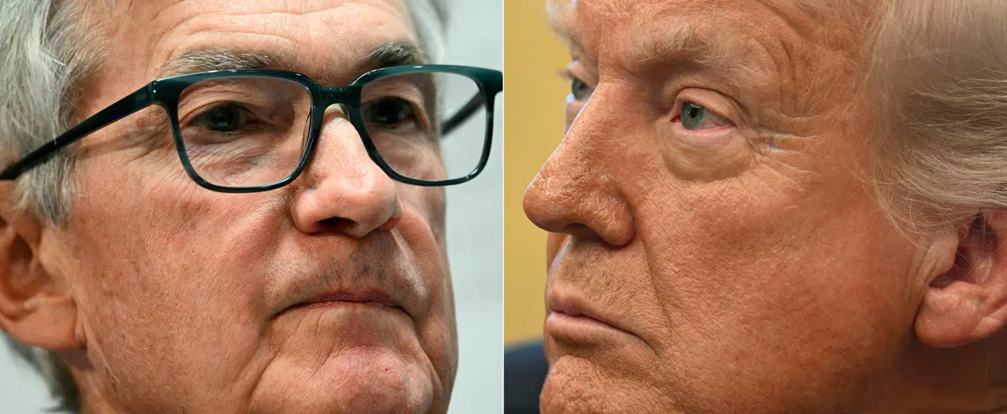Her ses Federal Reserves topchef, Jerome Powell (t.v.) og USA's præsident Donald Trump (t.h).