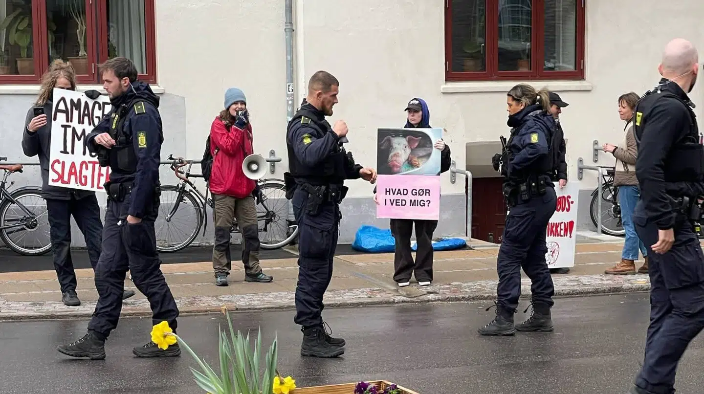 Ifølge indehaveren og en demonstrant var der op mod ti betjente til stede.
