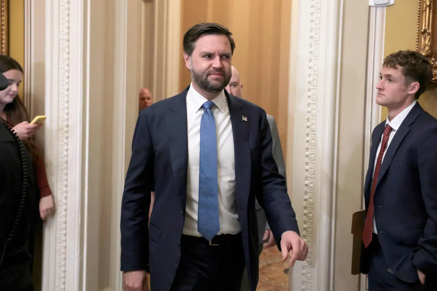 USA's vicepræsident, J.D. Vance, gjorde natten til torsdag brug af sin afgørende stemme i Senatet efter en afstemning om at sløjfe flere af Trumps toldsatser endte uafgjort. (Arkivfoto).