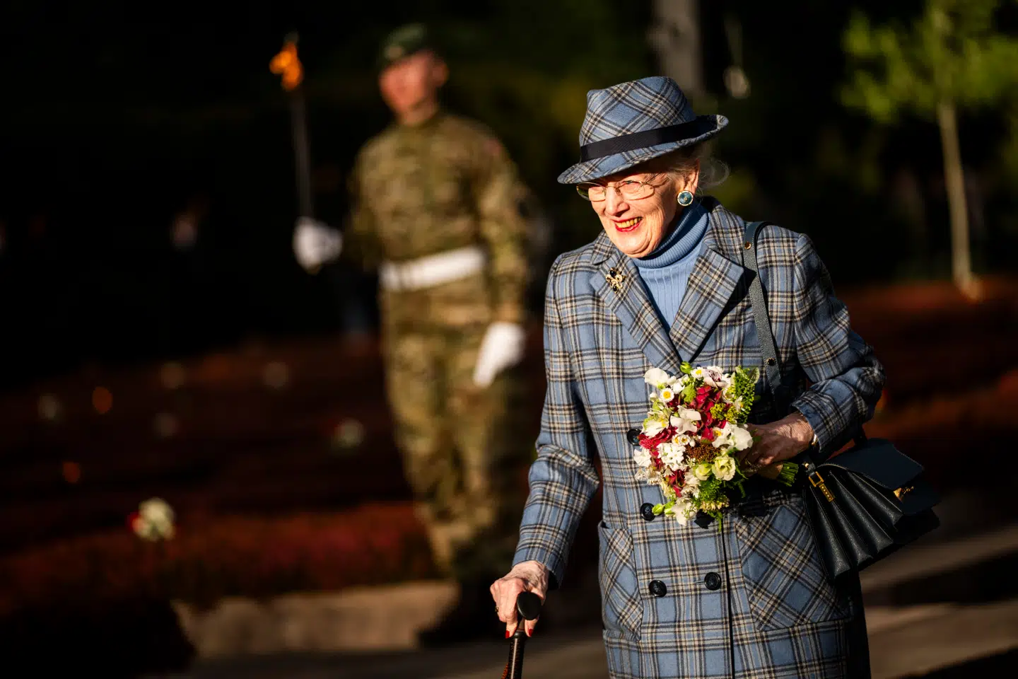 Dronning Margrethe ses her den 4. maj under markeringen af 80-året for Danmarks befrielse.
