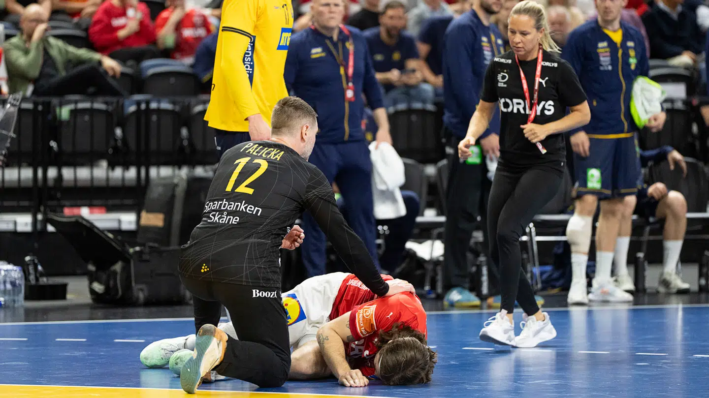 Danmarks Jacob Holm. Håndboldkampen i EHF Euro Cup mellem Danmark og Sverige i Royal Arena i Ørested søndag den 11. maj 2025.. (Foto: Claus Bech/Ritzau Scanpix)