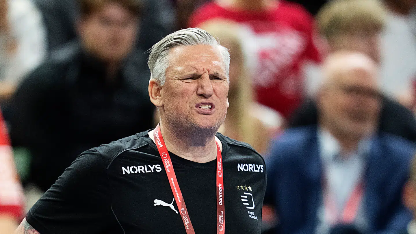 Danmarks cheftræner Nikolaj Jacobsen. Håndboldkampen i EHF Euro Cup mellem Danmark og Sverige i Royal Arena i Ørested søndag den 11. maj 2025.. (Foto: Claus Bech/Ritzau Scanpix)