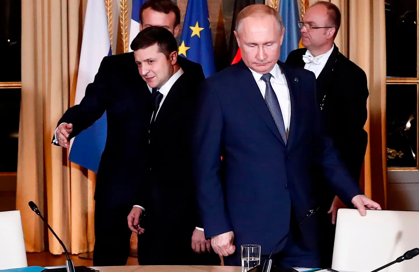 Sidst Volodymyr Zelenskyj og Vladimir Putin stod over for hinanden, var under et topmøde i Paris i december 2019.