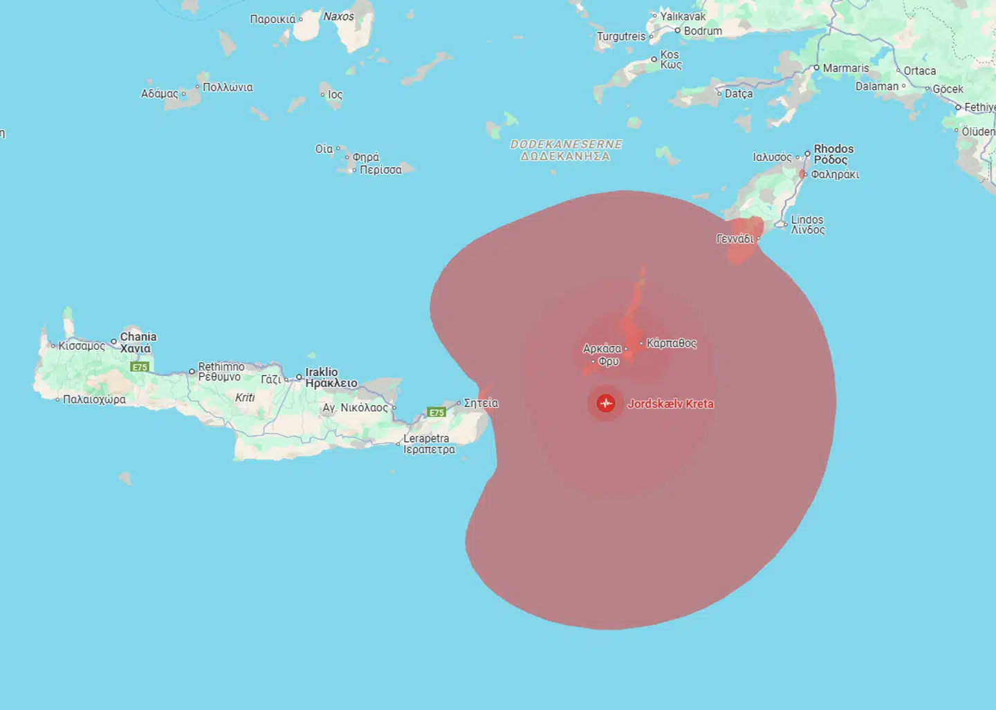 Jordskælvet ud fra Kretas kyst blev målt til 5,9 på Richterskalaen, der bliver brugt til at måle styrken af jordskælv.
