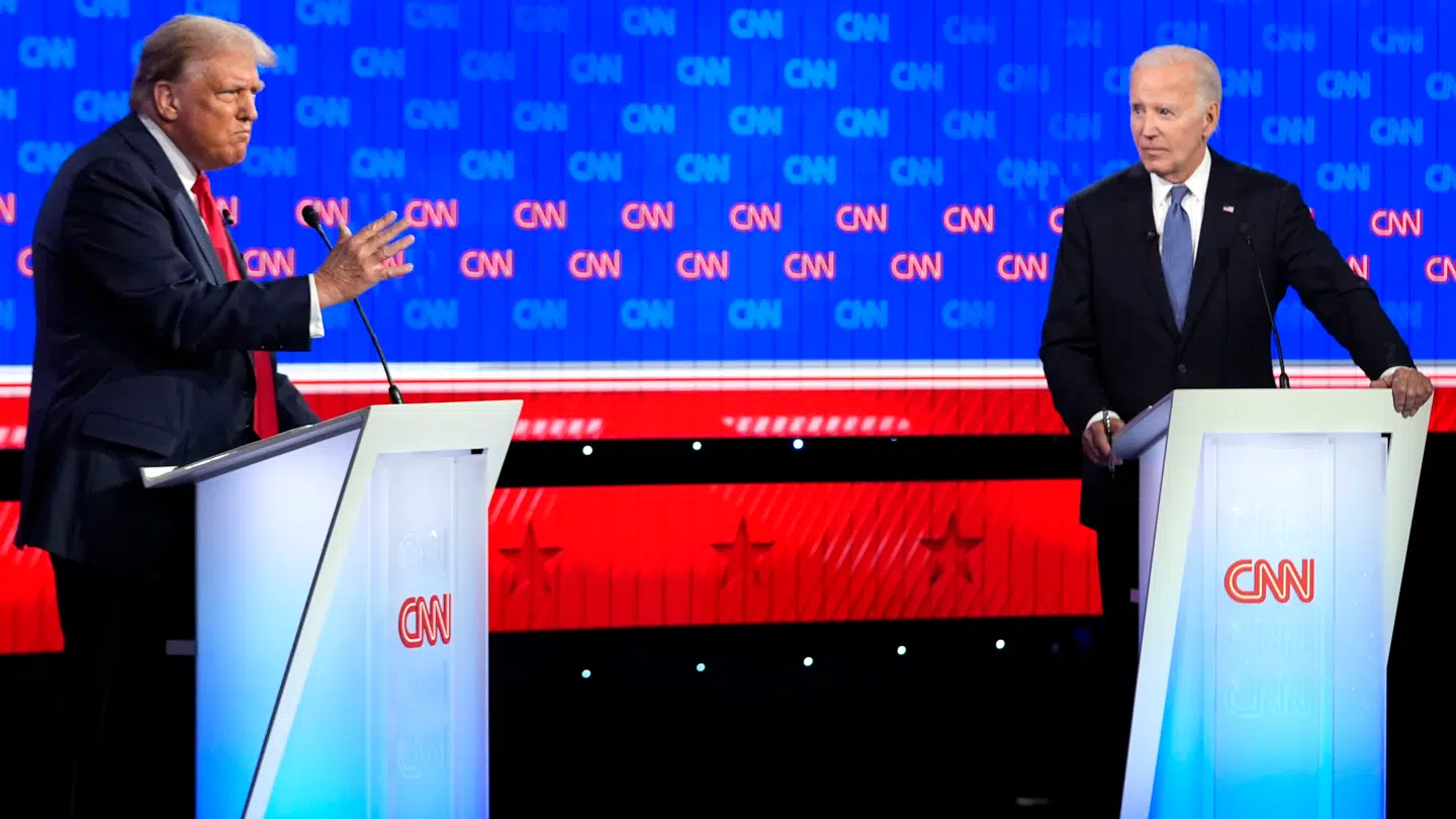 Den skæbnesvangre debat mellem Joe Biden (th.) og Donald Trump 27. juni 2024.
