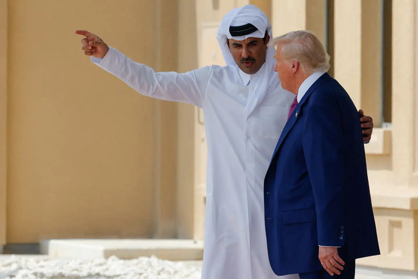 USAs præsident Donald Trump på besøg hos Qatars emir, Tamim bin Hamad Al Thani, torsdag den 15. maj.