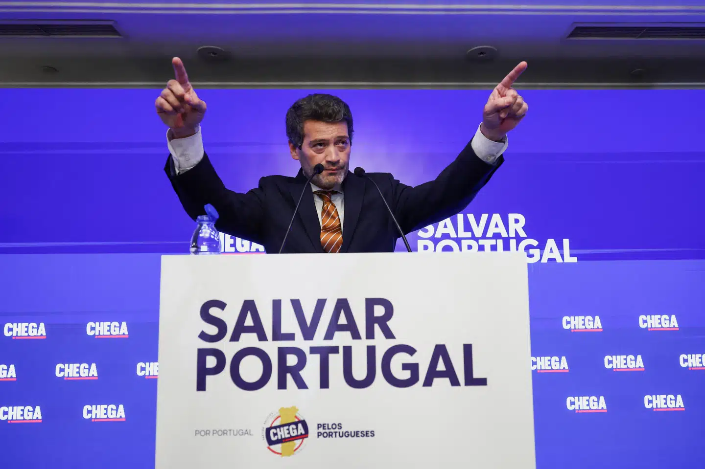 André Ventura, der står i spidsen for det kun seks år gamle højrefløjsparti Chega, fik et kanonvalg ved søndagens parlamentsvalg i Portugal. Arkivfoto: Rodrigo Antunes, Scanpix
