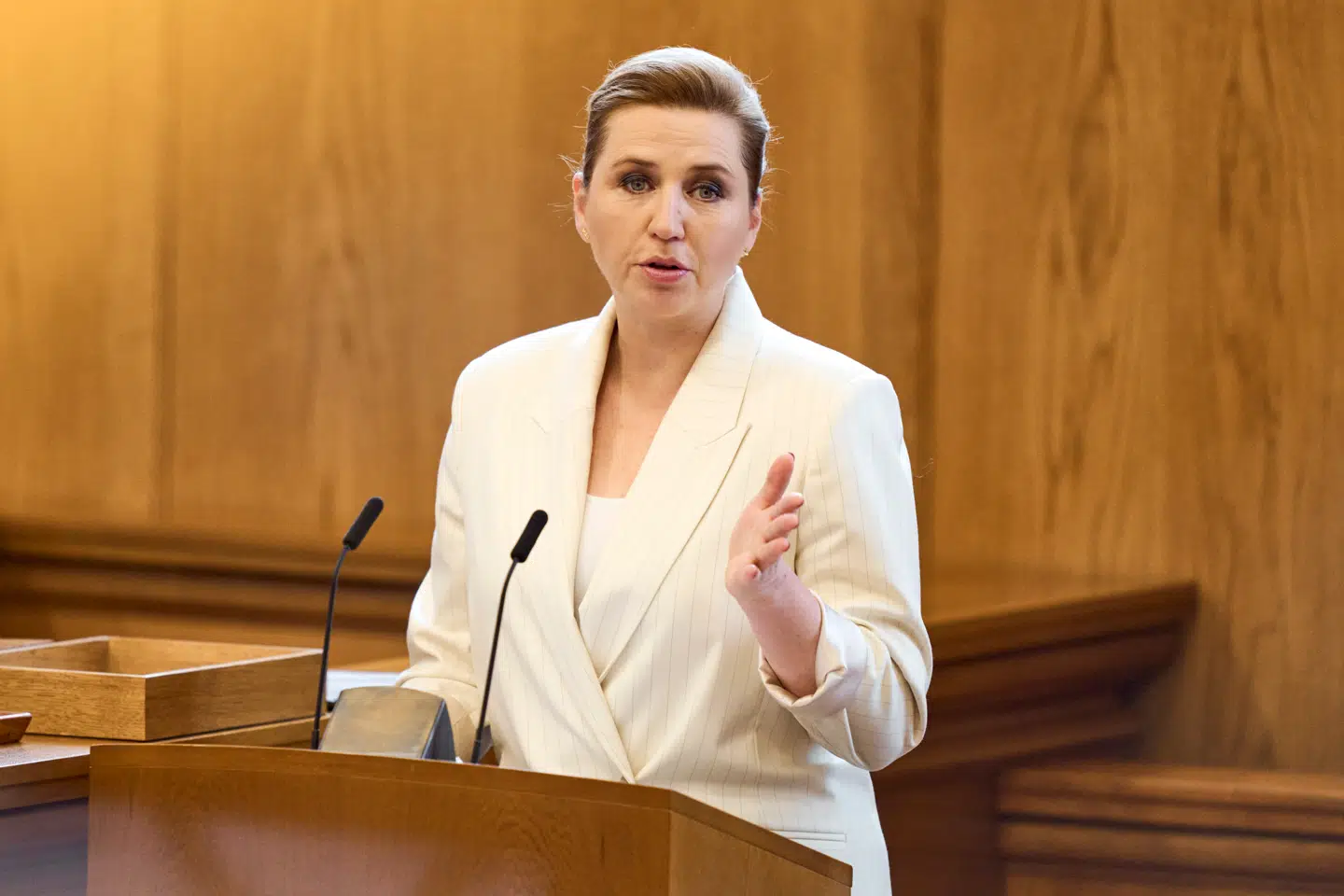 Statsminister Mette Frederiksen (S) ses her til afslutningsdebatten i Folketinget på Christiansborg den 21. maj.