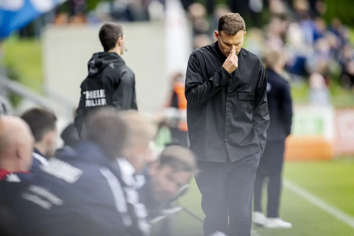 Kristoffer Wichmann under 3F superligakampen mellem Lyngby Boldklub og AaB i nedrykningsspillet på Lyngby Stadion lørdag den 24. maj 2025. Kampen blev Wichmanns sidste som AaB-træner, mandag blev han fyret.