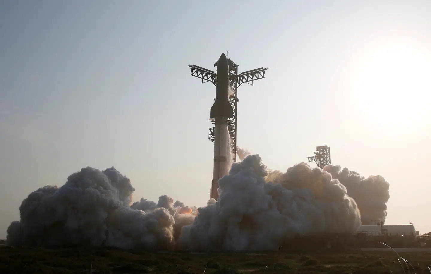 Her ses et billede fra SpaceX-opsendelsen af Starship i den amerikanske delstat Texas.