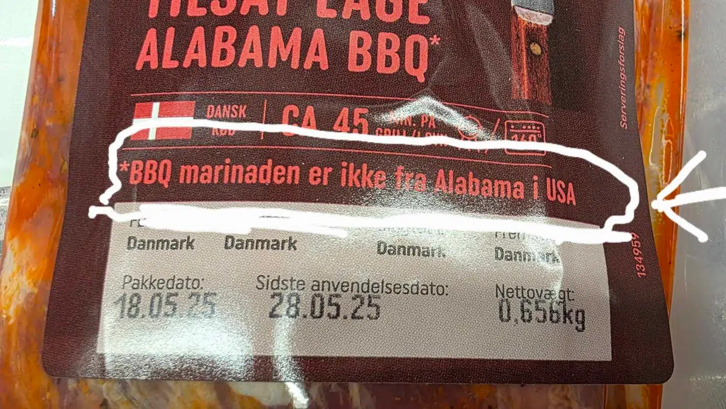Her ses den pakke med kød i Rema 1000, der giver stor opmærksomhed.