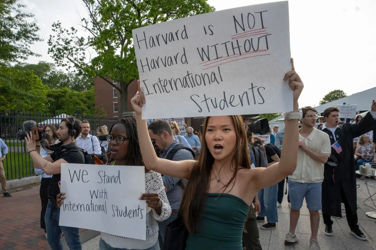 Billede fra demonstration på universitetet Harvard i USA onsdag.