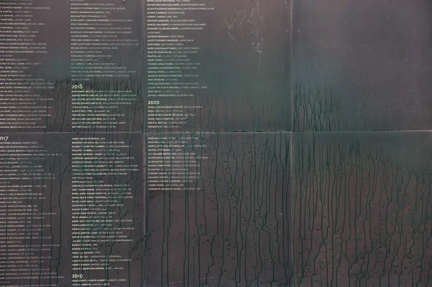 En mur tilhørende Mémorial de la Shoah i Paris er blandt de steder, der er blevet vandaliseret med grøn maling. På muren er navne på personer, som risikerede deres liv for at redde jøder under Anden Verdenskrig.