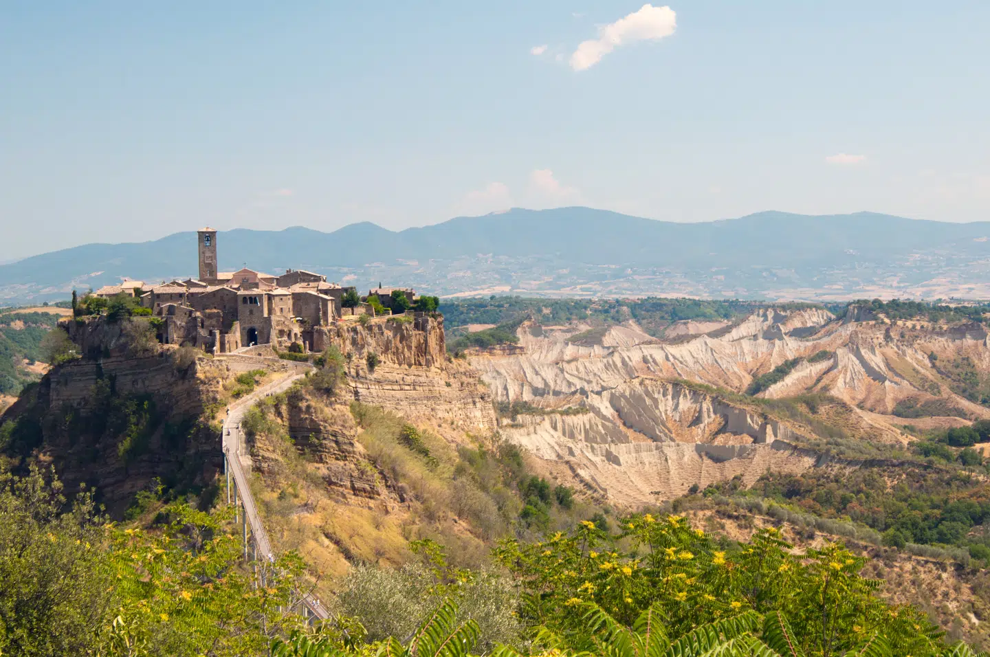 Bagnoregio is a comune in the Province of Viterbo in the Italian region of Lazio, located about 90 kilometres northwest of Rome and about 28 kilometres north of Viterbo. Due to its unstable foundation that often erodes, Civita is famously known as "the dying city".