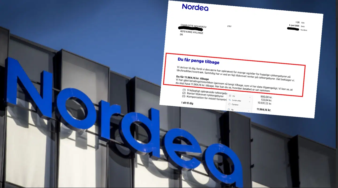 Nordea har ved fejl opkrævet gebyrer fra en kunde.