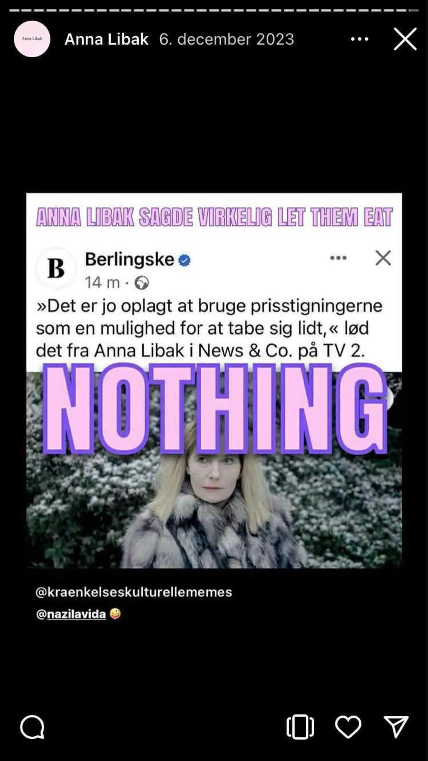 Dokumentation: Screenshot fra profilen Krænkelseskulturelle memes.