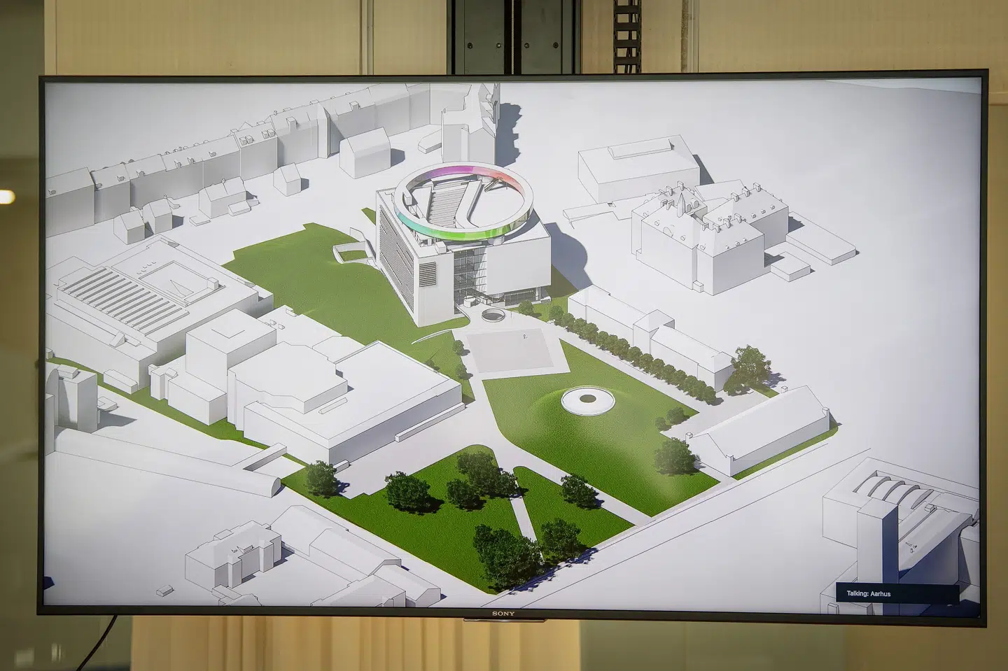En visuel præsentation fra 2020 viser udbygningsprojektet af Aros, hvor man kan se kuplen "The Dome" foran Aros på planen. (Arkivfoto).