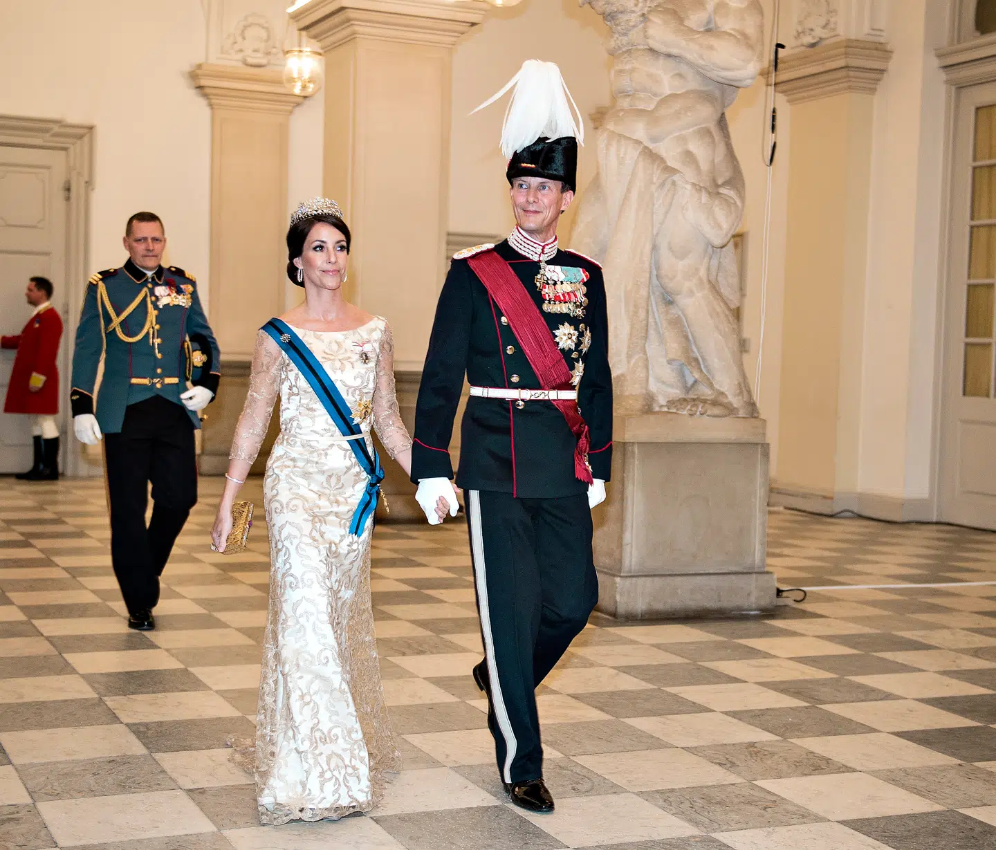 Statsbesøg af Belgiens Kong Philippe og Dronning Mathilde. Statsbanket på Christiansborg tirsdag aften d. 28. marts 2017, her Prinsesse Marie og Prins Joachim. (Foto: Henning Bagger/Scanpix 2017)
