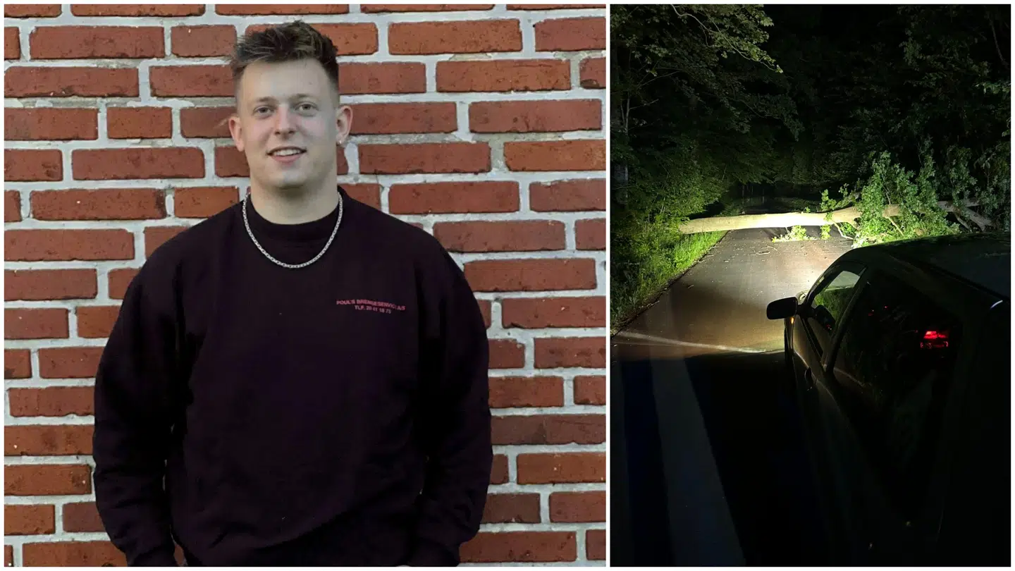 19-årige Mikkel Jensen fik et chok, da et træ pludselig bragede mod jorden under hans køretur natten til lørdag.