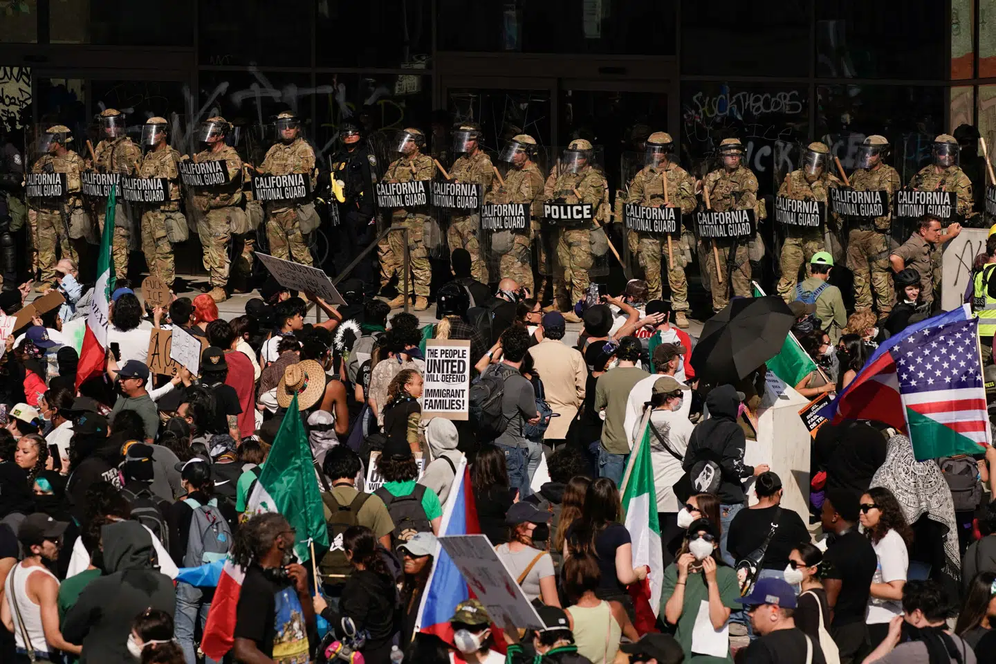 Nationalgarden i Californien er blevet indsat under protesterne imod Donald Trumps udlændingepolitik. Foto: David Ryder, Scanpix