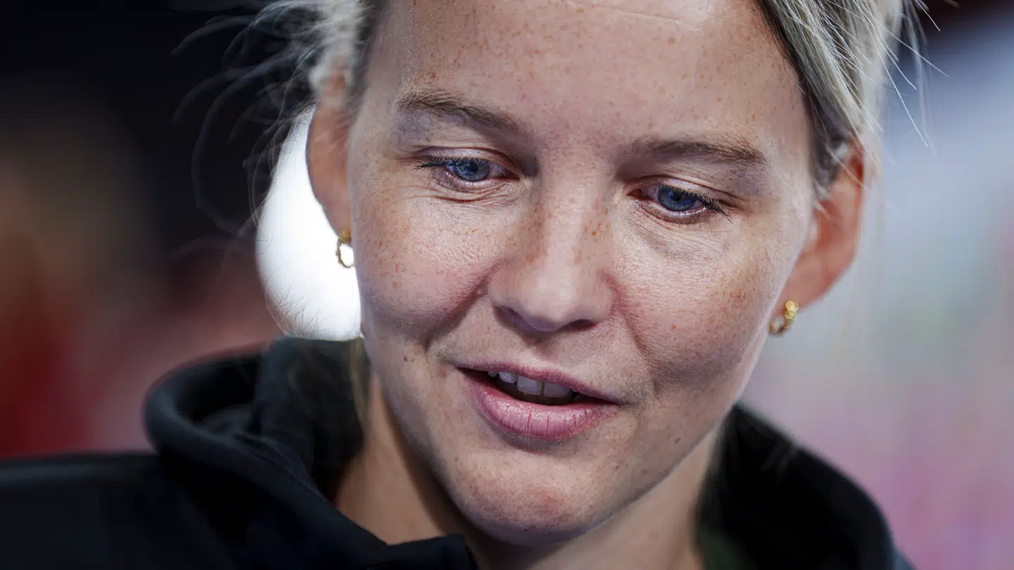 Sandra Toft under pressemøde med Danmark og Norge i Wiener Stadthalle dagen før finalen, lørdag den 14 december 2024. (Foto: Liselotte Sabroe/Ritzau Scanpix)