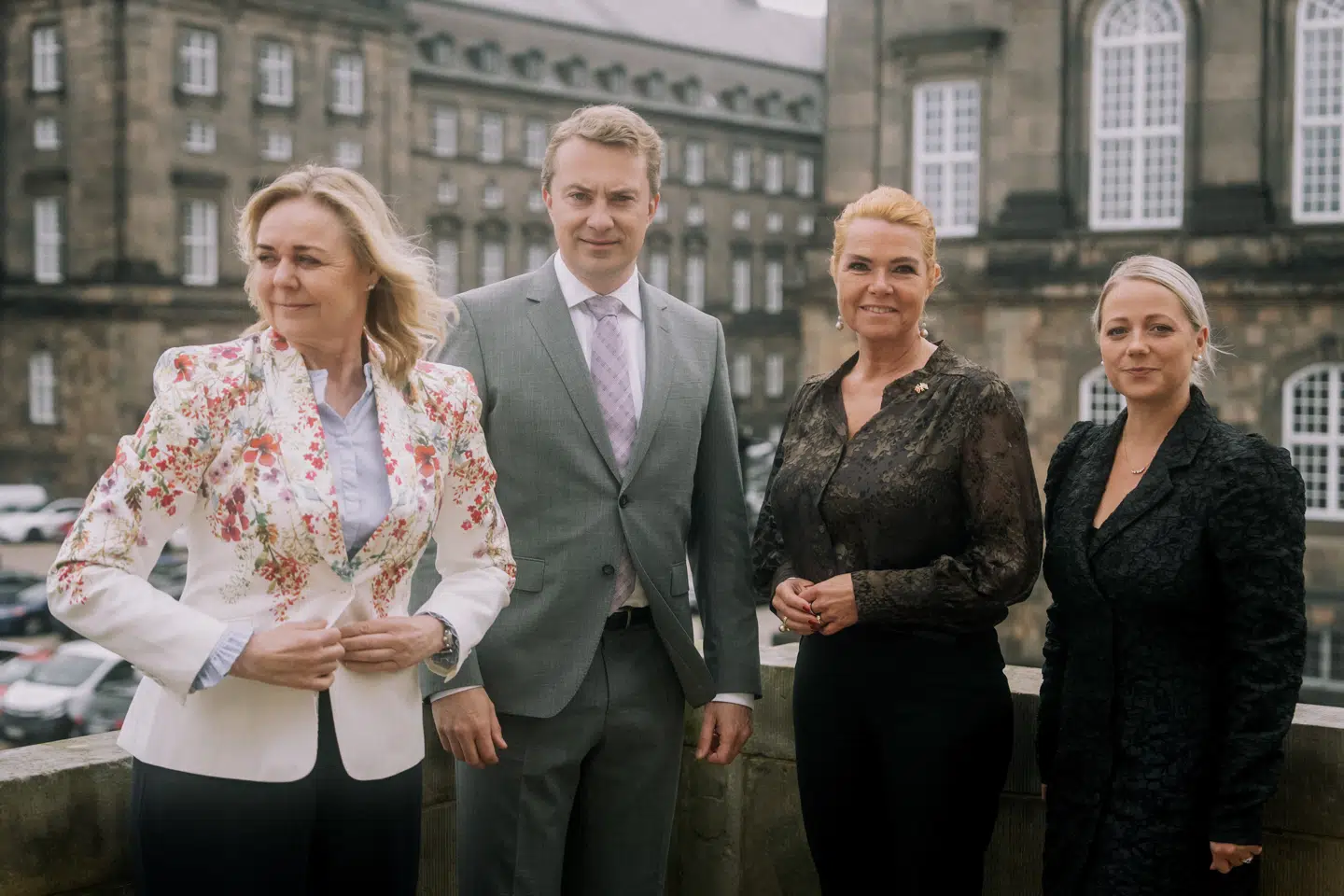 Projekt blå samling: De fire partiledere Mona Juul (K), Morten Messerschmidt (DF), Inger Støjberg (DD) og Sólbjørg Jakobsen (LA).