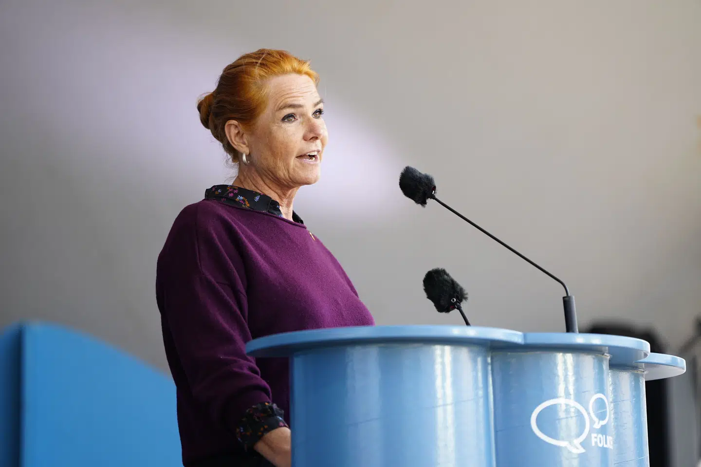 Inger Støjberg fra Danmarksdemokraterne holder partiledertale under Folkemødet i Allinge på Bornholm torsdag.
