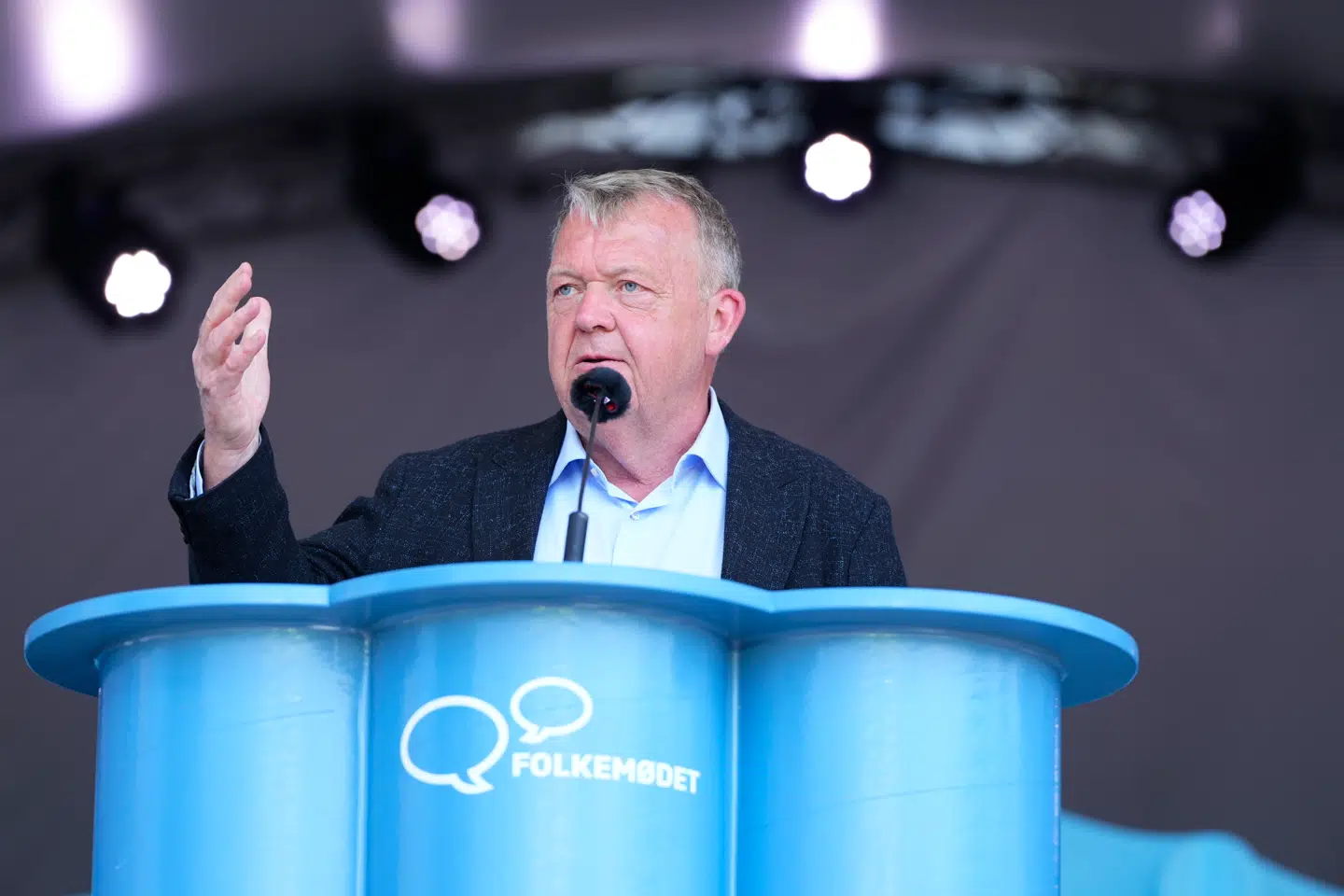 Lars Løkke Rasmussen fra Moderaterne holder partiledertale under Folkemødet i Allinge på Bornholm, fredag den 13. juni 2025.
