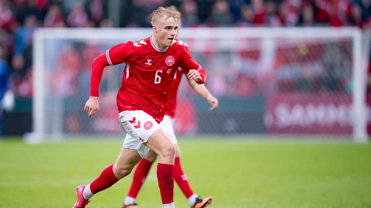 Victor Froholdt fik en halv time på banen, da Danmark slog Litauen 5-0 den 10. juni.