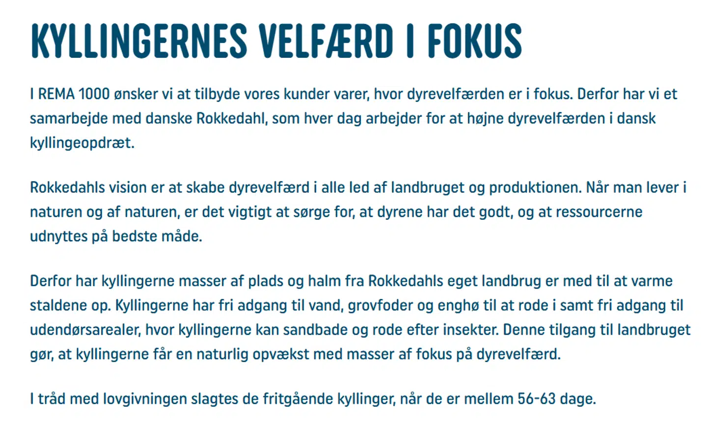 Rokkedahl bliver lovprist på Rema 1000s hjemmeside.