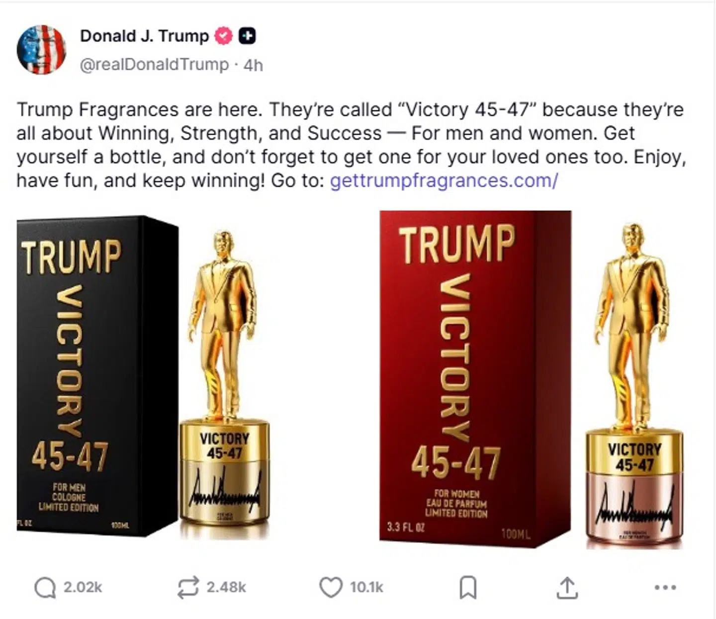 Her ses opslaget fra Donald Trump på hans sociale medie, Truth Social.